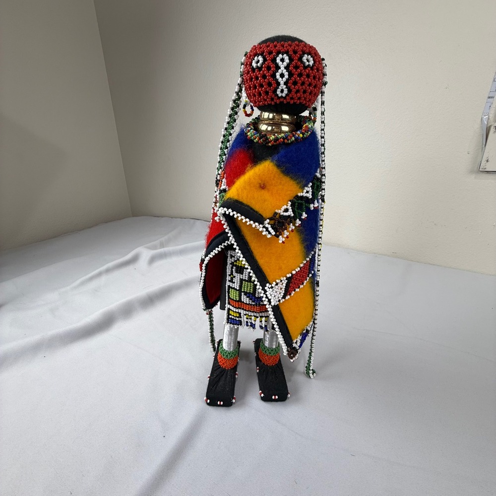 Handmade Beaded African Doll Figurine Folk Art Collectible Tribal